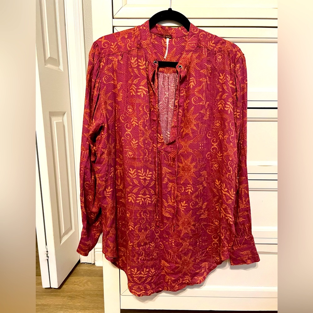 Free People Long Sleeve Tunic Tie Top Size Small